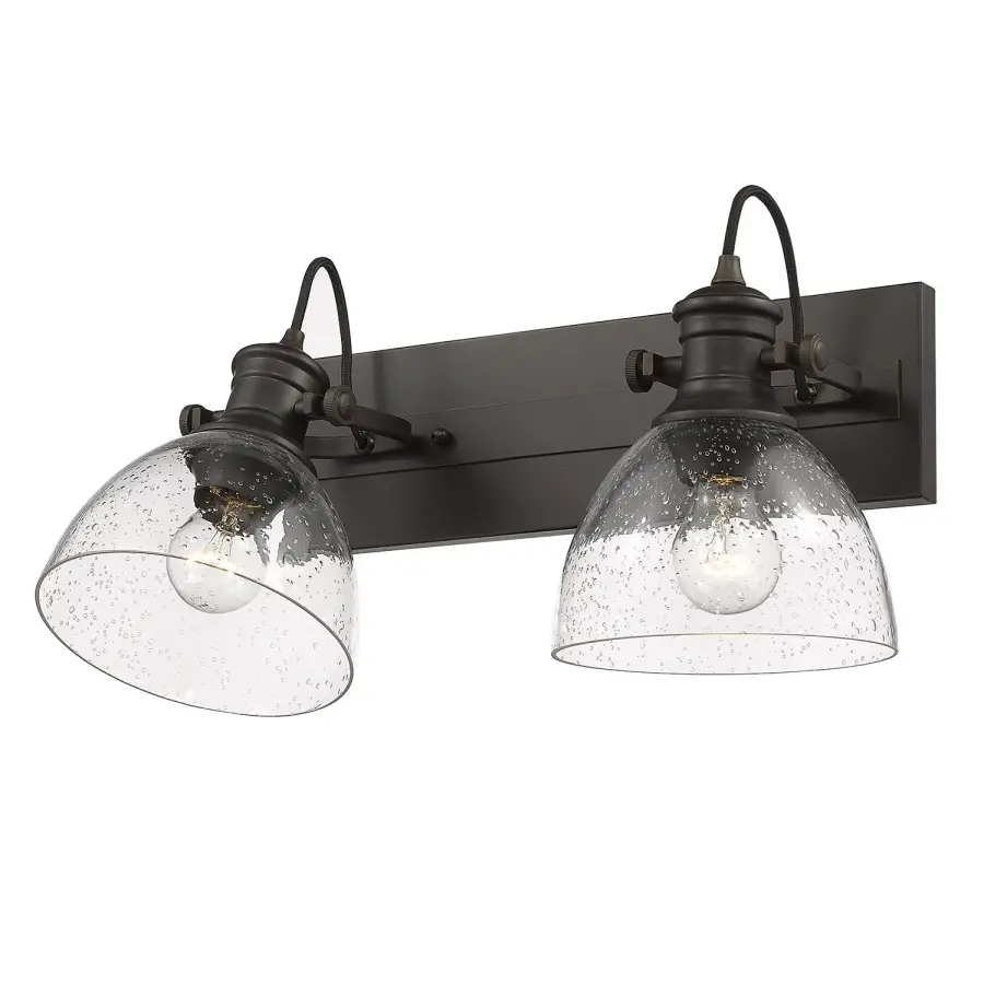 Hines 2-Light Vanity in Rubbed Bronze with Seeded Glass - Image 1