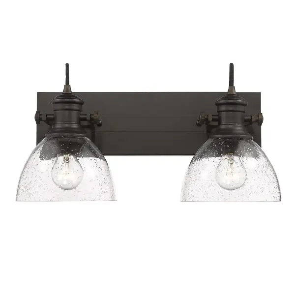 Hines 2-Light Vanity in Rubbed Bronze with Seeded Glass - Image 3