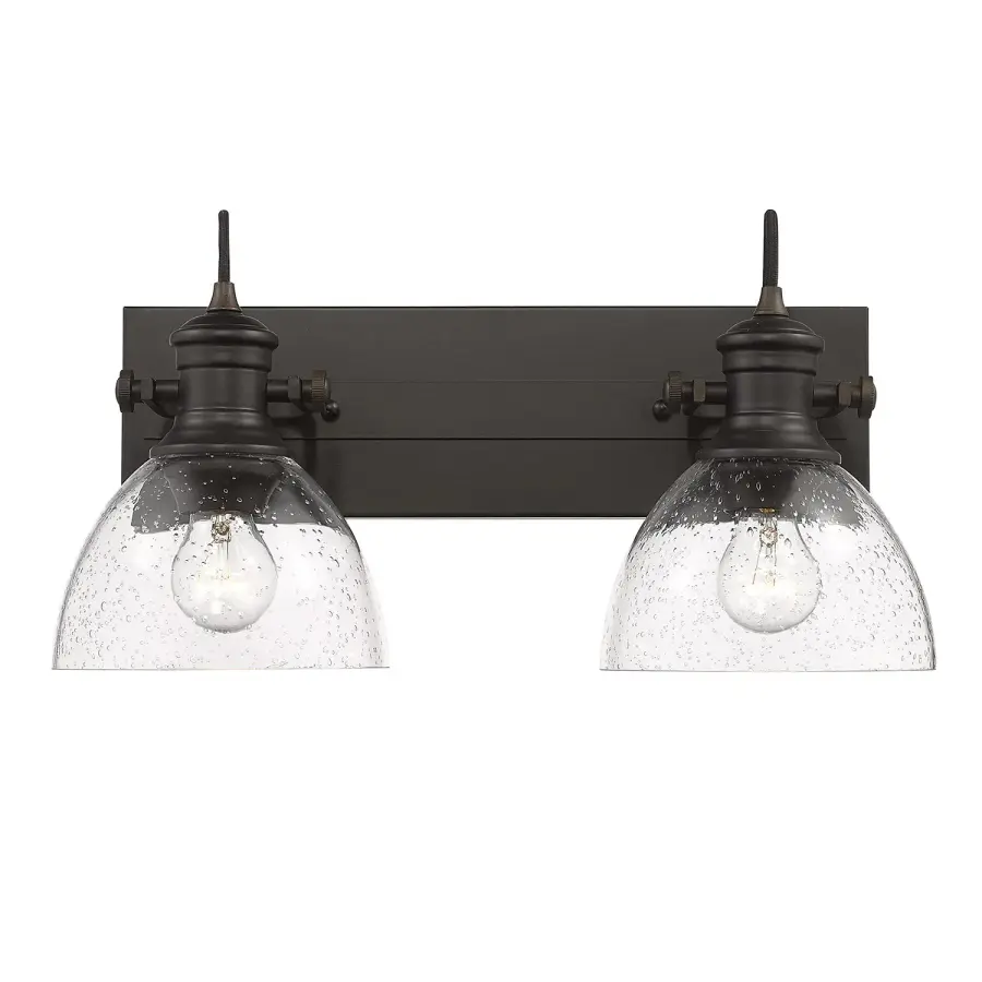 Hines 2-Light Vanity in Rubbed Bronze with Seeded Glass - Image 3