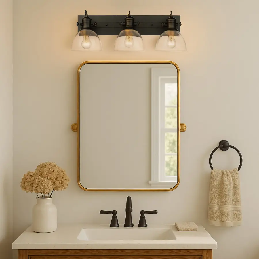 Hines 3-Light Vanity in Matte Black and Clear Glass - Image 2