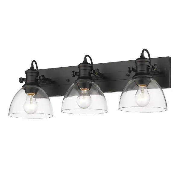 Hines 3-Light Vanity in Matte Black and Clear Glass - Image 3