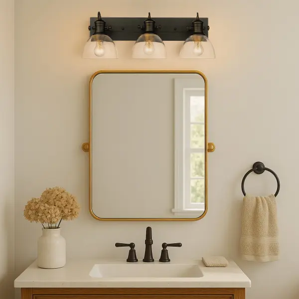 Hines 3-Light Vanity in Matte Black and Clear Glass - Image 4