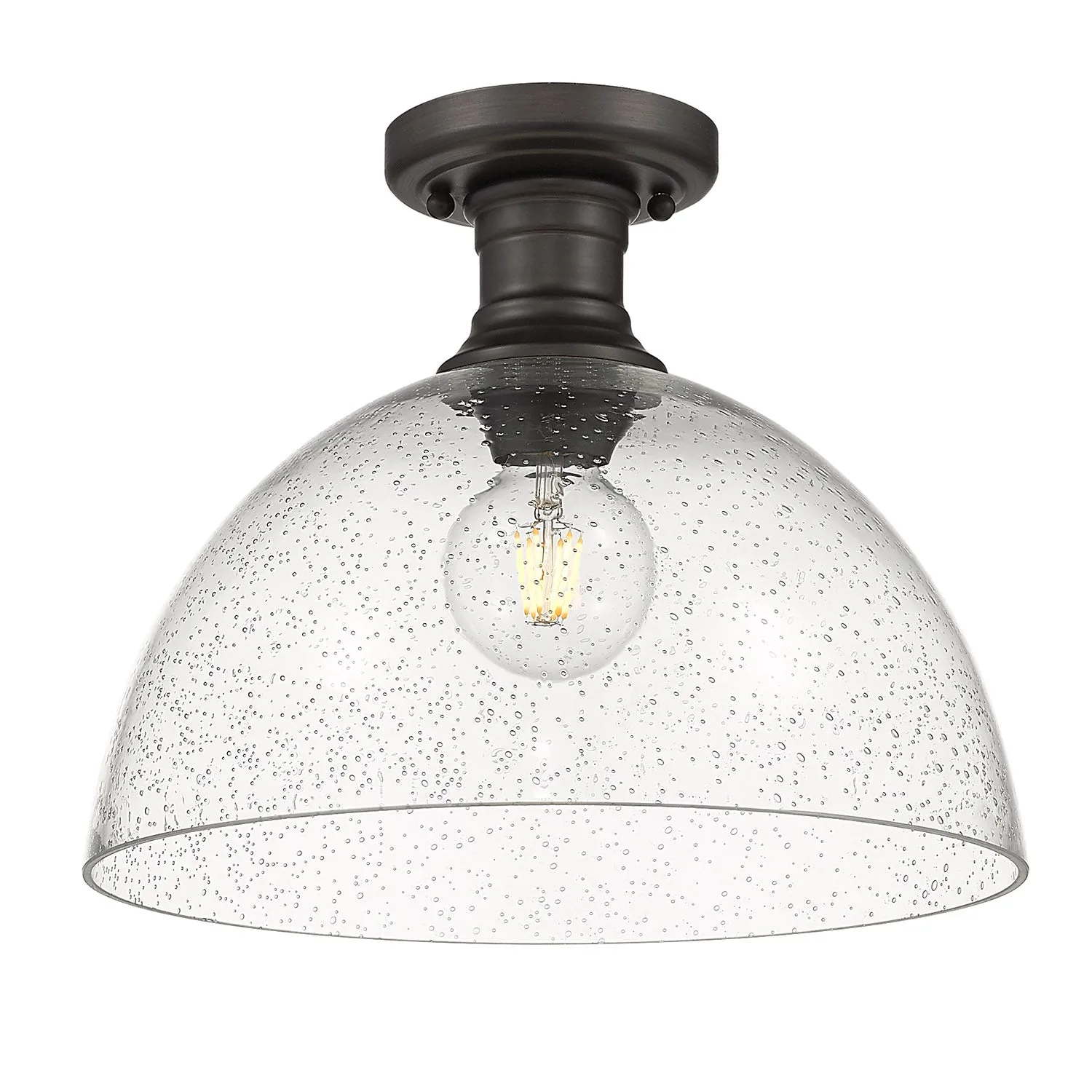 Hines 1-Light Semi-Flush Mount in Rubbed Bronze with Seeded Glass