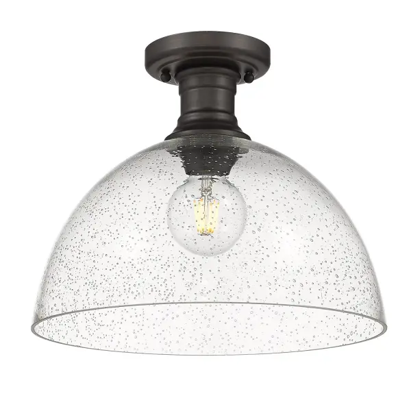 Hines 1-Light Semi-Flush Mount in Rubbed Bronze with Seeded Glass - Image 1