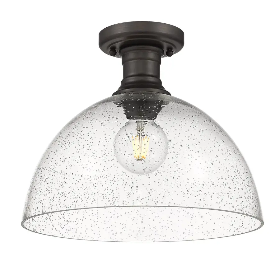 Hines 1-Light Semi-Flush Mount in Rubbed Bronze with Seeded Glass - Image 1