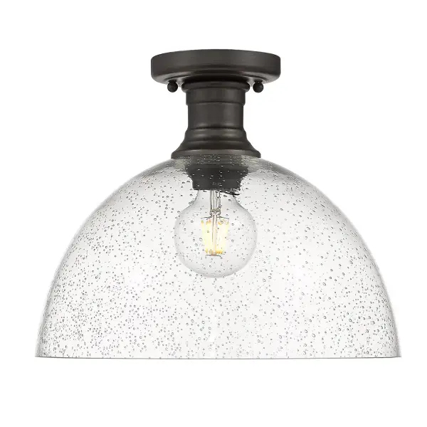 Hines 1-Light Semi-Flush Mount in Rubbed Bronze with Seeded Glass - Image 2
