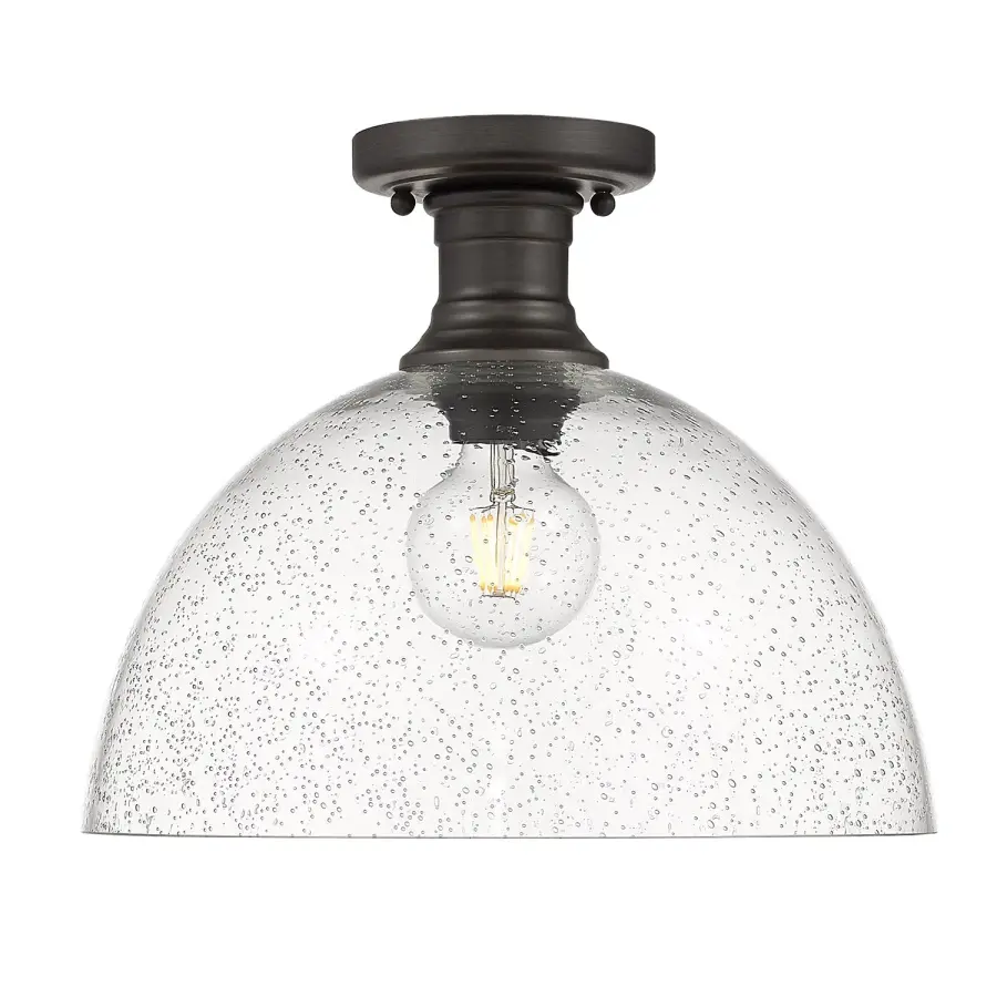 Hines 1-Light Semi-Flush Mount in Rubbed Bronze with Seeded Glass - Image 2