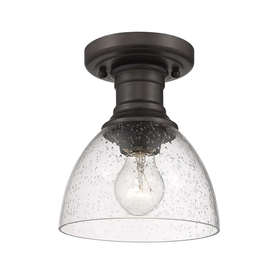 Hines 1-Light Semi-Flush Mount in Rubbed Bronze with Seeded Glass - Image 1