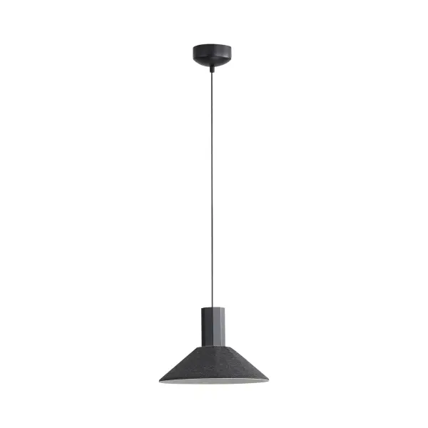 The Faroe pendant combines modern aesthetics with acoustic comfort through its innovative felt shade design. The dual-toned shade features a flecked black exterior and grey interior that provides glare-free illumination while dampening sound. - alternate view