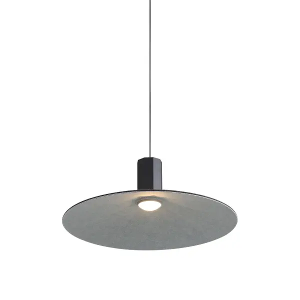 The Faroe pendant combines contemporary aesthetics with functional acoustic dampening through its dual-toned felt shade. The flecked black exterior and grey interior create visual depth while the integrated LED provides warm, energy-efficient illumination. - alternate view