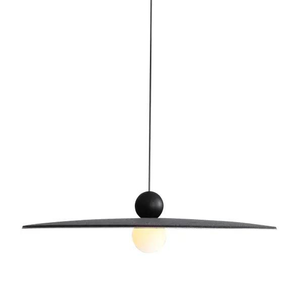 The Faroe pendant combines contemporary style with acoustic functionality, featuring a felt shade that reduces sound while providing soft, glare-free illumination. Energy-efficient integrated LED delivers warm 3000K light perfect for modern interiors.