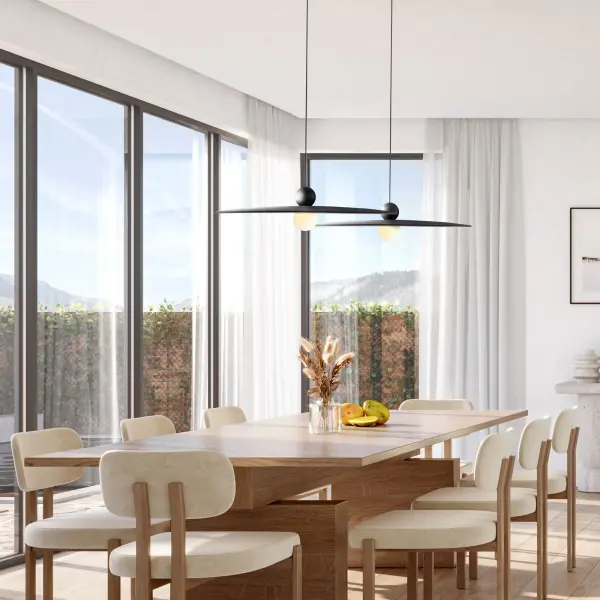 The Faroe pendant combines contemporary style with acoustic functionality, featuring a felt shade that reduces sound while providing soft, glare-free illumination. Energy-efficient integrated LED delivers warm 3000K light perfect for modern interiors. - alternate view