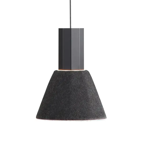 The Faroe pendant combines modern design with acoustic functionality, featuring a dual-toned felt shade that reduces noise while providing warm, focused illumination. Perfect for intimate spaces requiring both style and sound dampening.