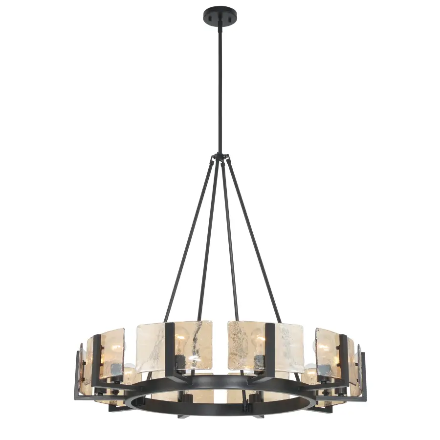 Aenon 10-Light Chandelier in Matte Black with Amber Water Glass - Image 1