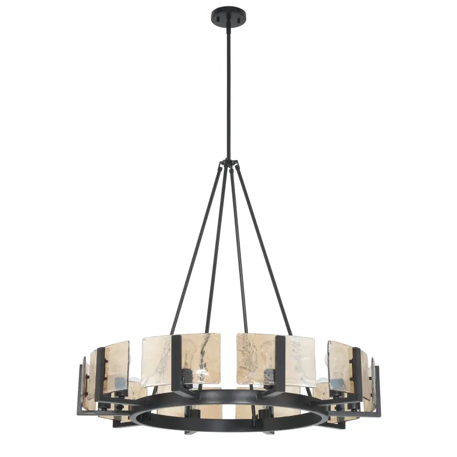 Aenon 10-Light Chandelier in Matte Black with Amber Water Glass - Image 2