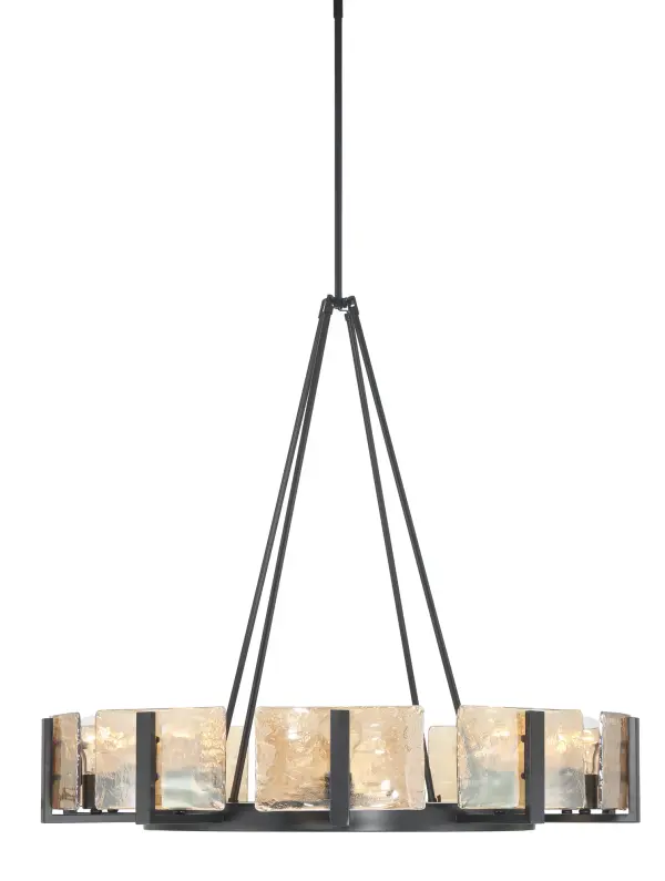 Aenon 10-Light Chandelier in Matte Black with Amber Water Glass - Image 3