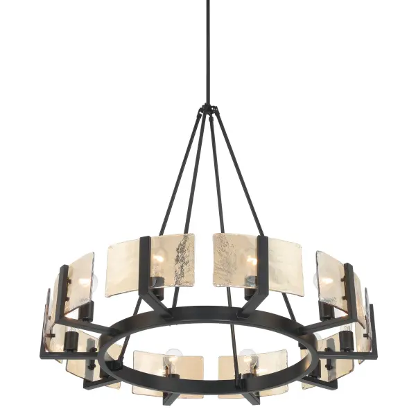 Aenon 10-Light Chandelier in Matte Black with Amber Water Glass - Image 4