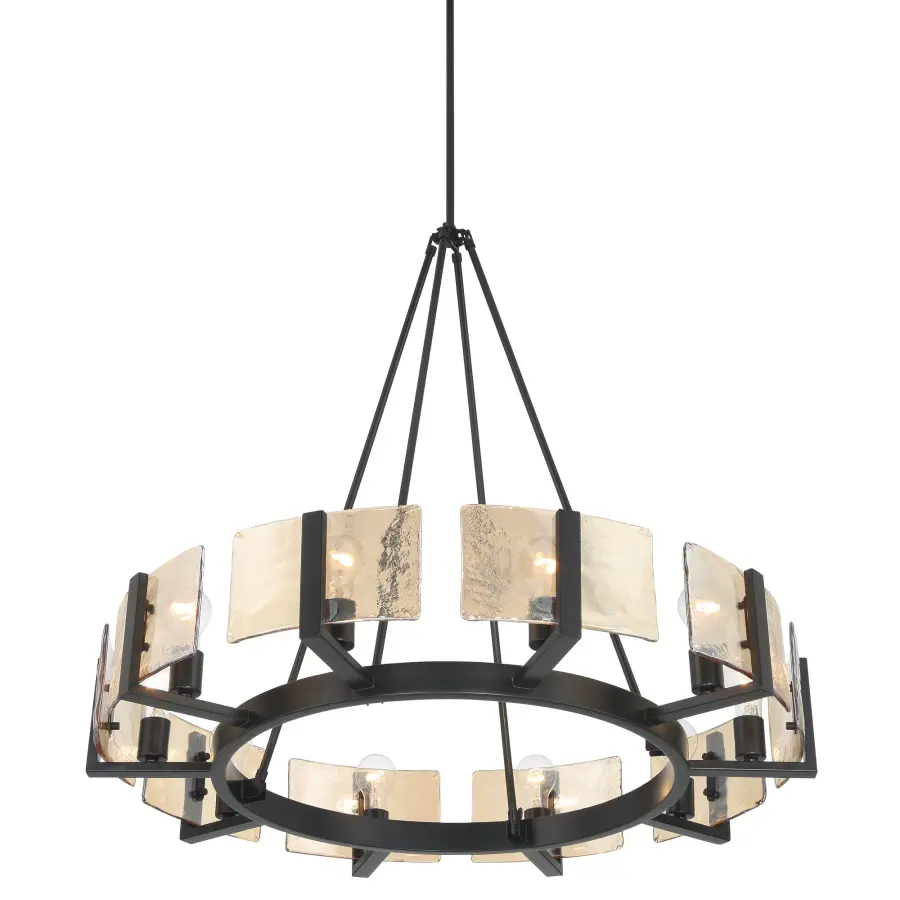 Aenon 10-Light Chandelier in Matte Black with Amber Water Glass - Image 4