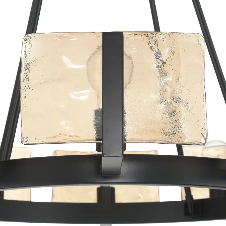 Aenon 10-Light Chandelier in Matte Black with Amber Water Glass - Image 6