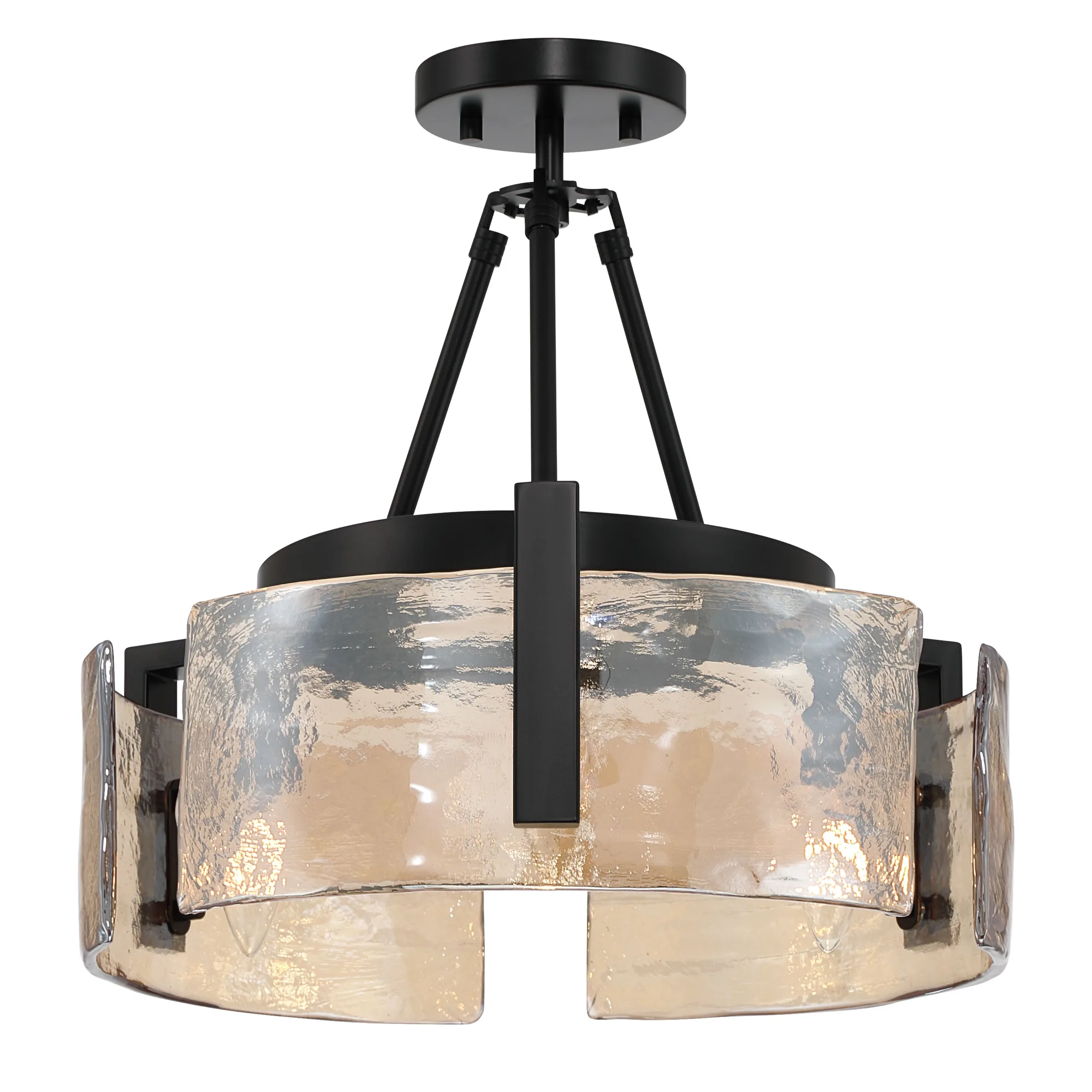 Aenon 3-Light Semi-Flush Mount in Matte Black with Amber Water Glass
