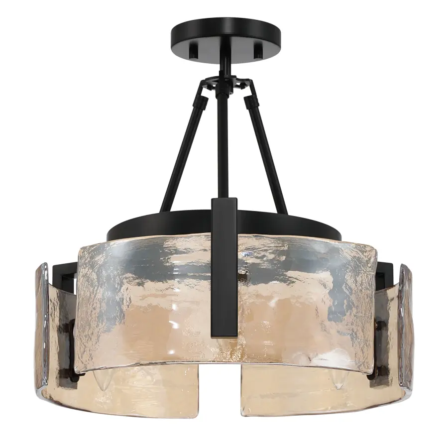 Aenon 3-Light Semi-Flush Mount in Matte Black with Amber Water Glass - Image 2