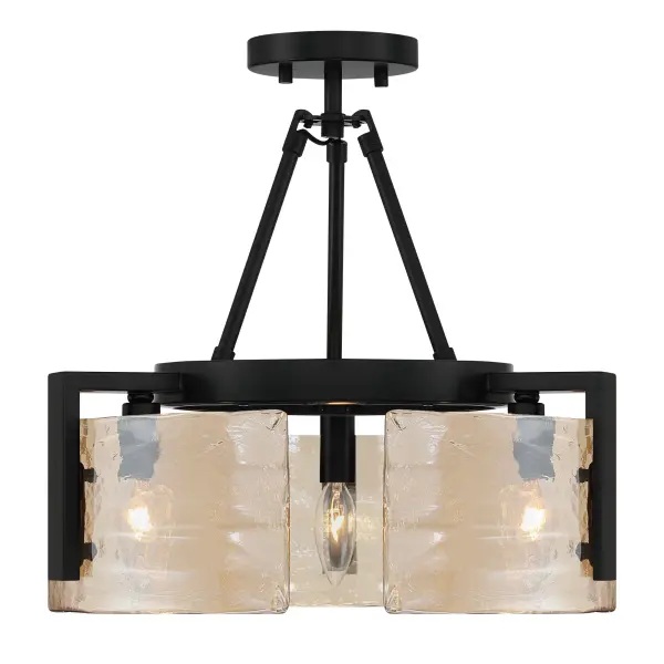 Aenon 3-Light Semi-Flush Mount in Matte Black with Amber Water Glass - Image 3