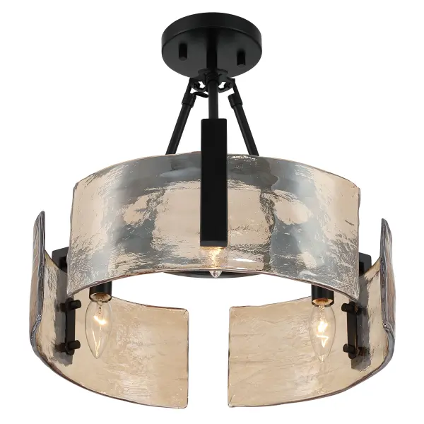 Aenon 3-Light Semi-Flush Mount in Matte Black with Amber Water Glass - Image 4