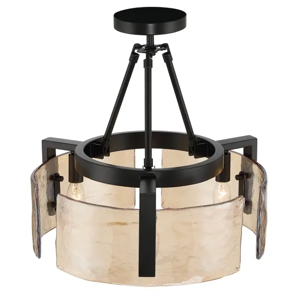 Aenon 3-Light Semi-Flush Mount in Matte Black with Amber Water Glass - Image 5