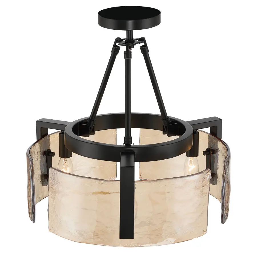 Aenon 3-Light Semi-Flush Mount in Matte Black with Amber Water Glass - Image 5