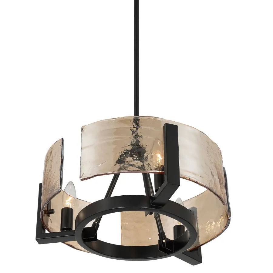 Aenon 3-Light Chandelier in Matte Black with Amber Water Glass - Image 1