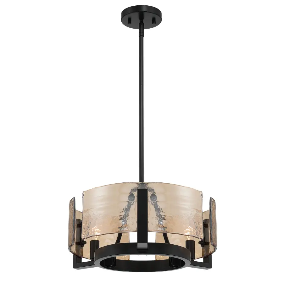 Aenon 3-Light Chandelier in Matte Black with Amber Water Glass - Image 2