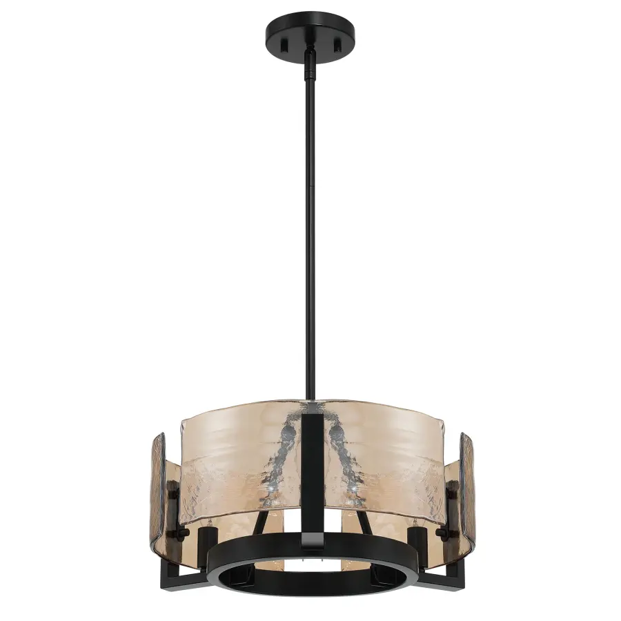 Aenon 3-Light Chandelier in Matte Black with Amber Water Glass - Image 3