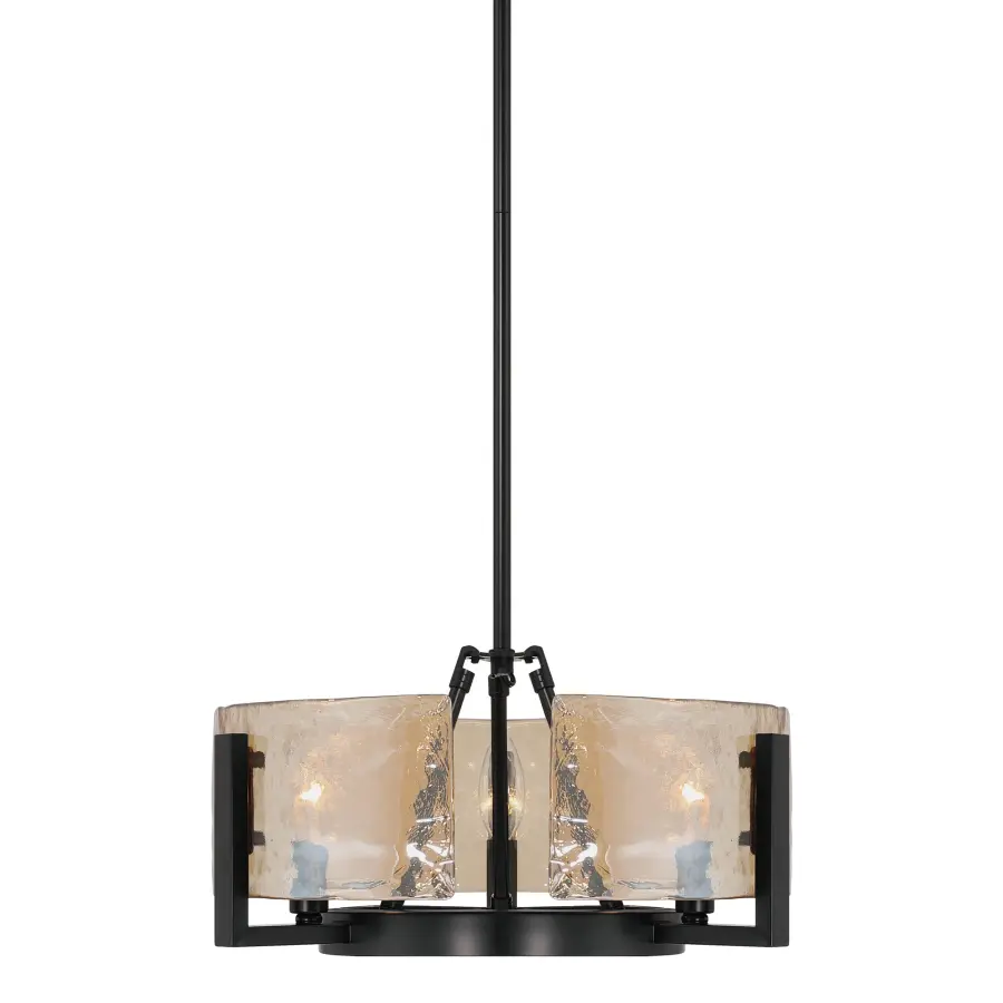 Aenon 3-Light Chandelier in Matte Black with Amber Water Glass - Image 4