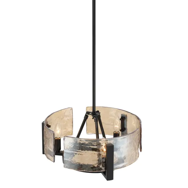 Aenon 3-Light Chandelier in Matte Black with Amber Water Glass - Image 5