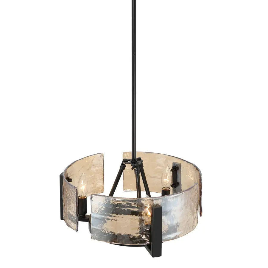 Aenon 3-Light Chandelier in Matte Black with Amber Water Glass - Image 5