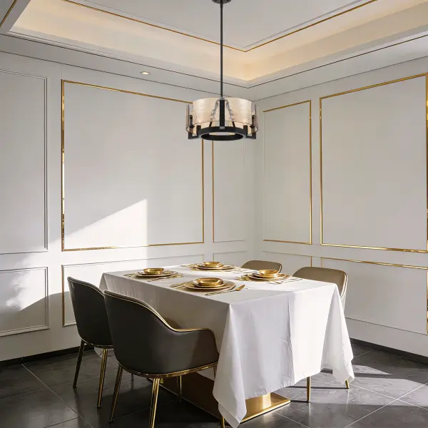 Aenon 3-Light Chandelier in Matte Black with Amber Water Glass - Image 8