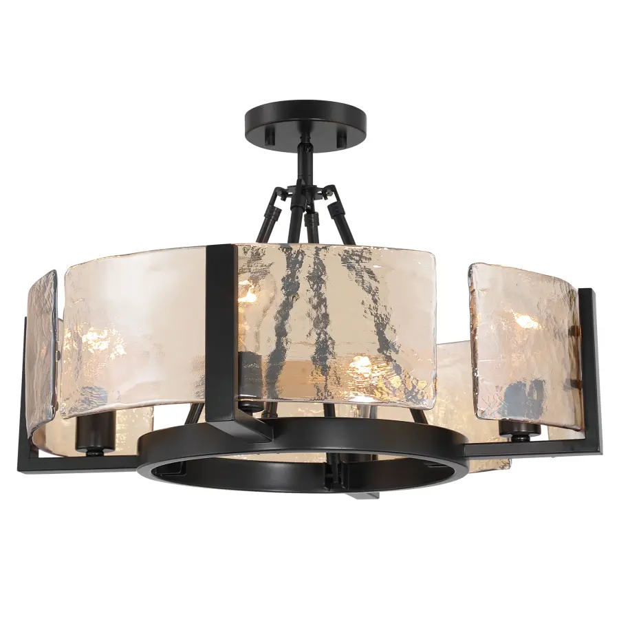Aenon 4-Light Semi-Flush Mount in Matte Black with Amber Water Glass - Image 1