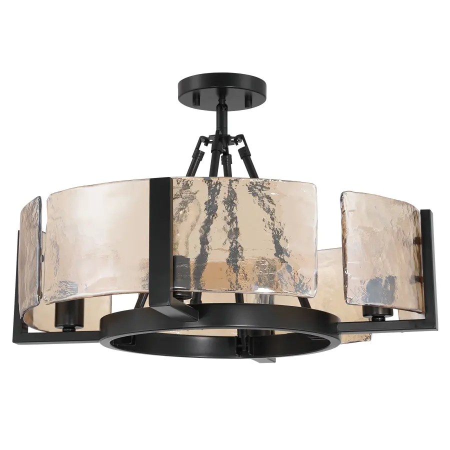 Aenon 4-Light Semi-Flush Mount in Matte Black with Amber Water Glass - Image 2
