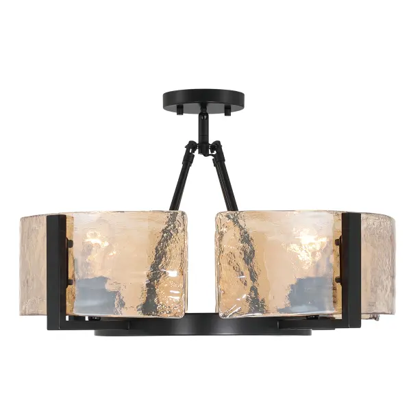 Aenon 4-Light Semi-Flush Mount in Matte Black with Amber Water Glass - Image 3