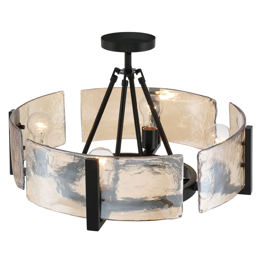 Aenon 4-Light Semi-Flush Mount in Matte Black with Amber Water Glass - Image 5