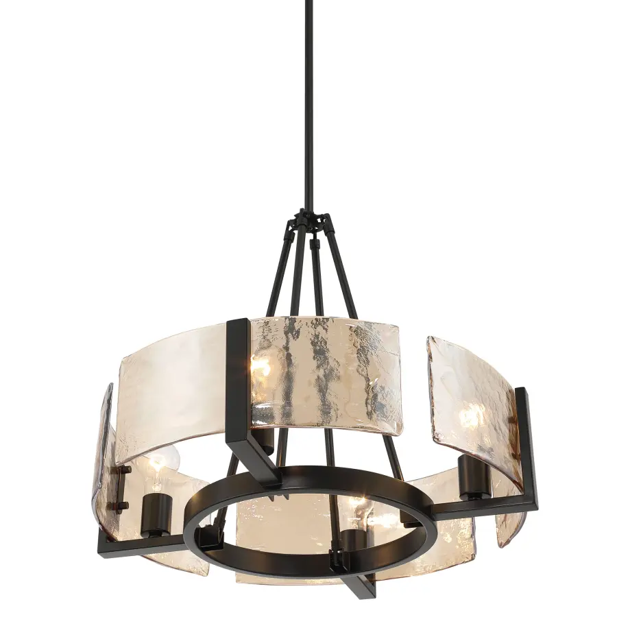 Aenon 4-Light Chandelier in Matte Black with Amber Water Glass - Image 1