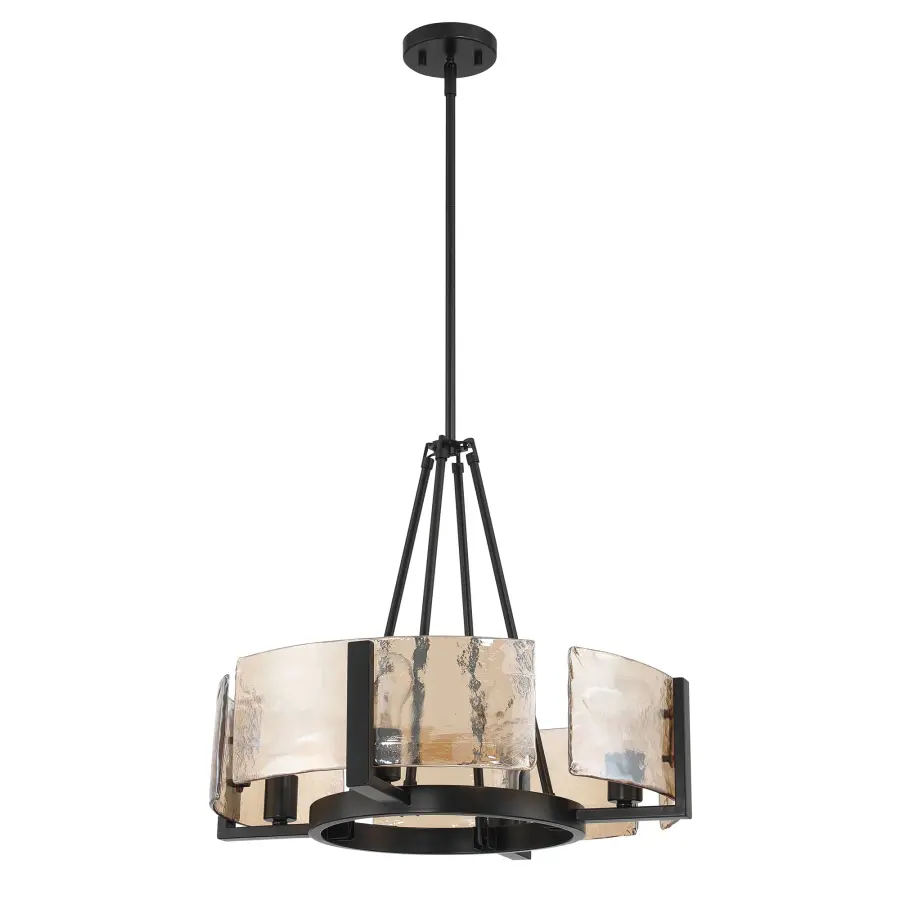 Aenon 4-Light Chandelier in Matte Black with Amber Water Glass - Image 3
