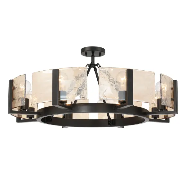 Aenon 8-Light Semi-Flush Mount in Matte Black with Amber Water Glass - Image 1