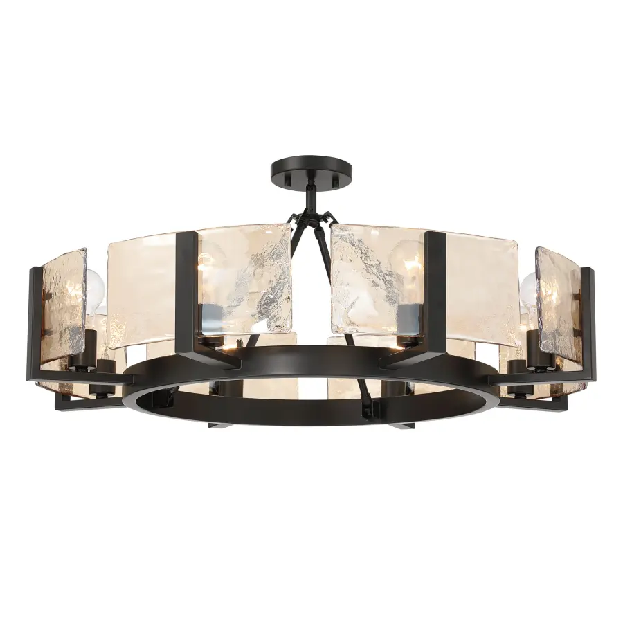 Aenon 8-Light Semi-Flush Mount in Matte Black with Amber Water Glass - Image 1
