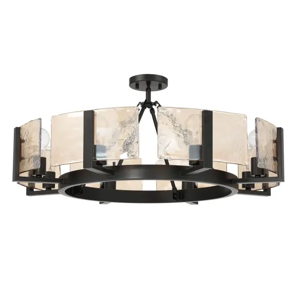 Aenon 8-Light Semi-Flush Mount in Matte Black with Amber Water Glass - Image 2