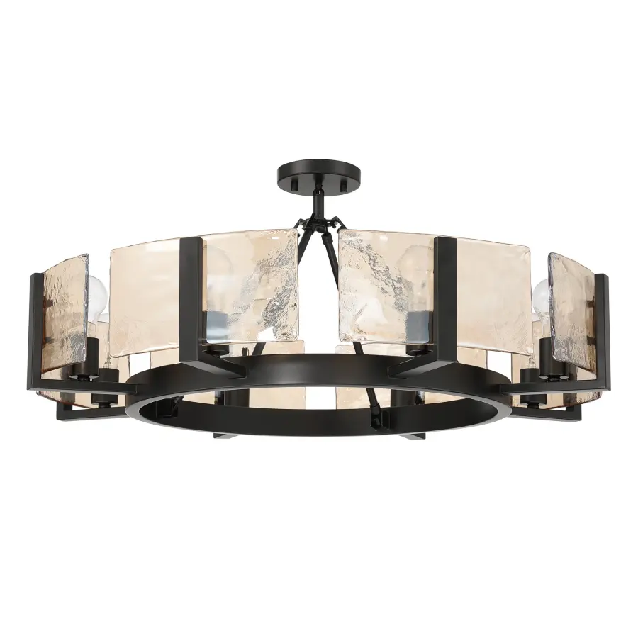 Aenon 8-Light Semi-Flush Mount in Matte Black with Amber Water Glass - Image 2