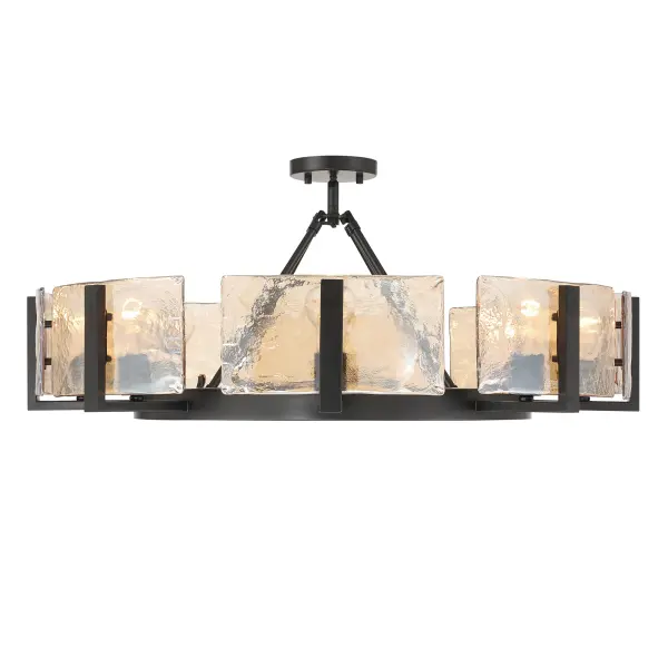 Aenon 8-Light Semi-Flush Mount in Matte Black with Amber Water Glass - Image 3