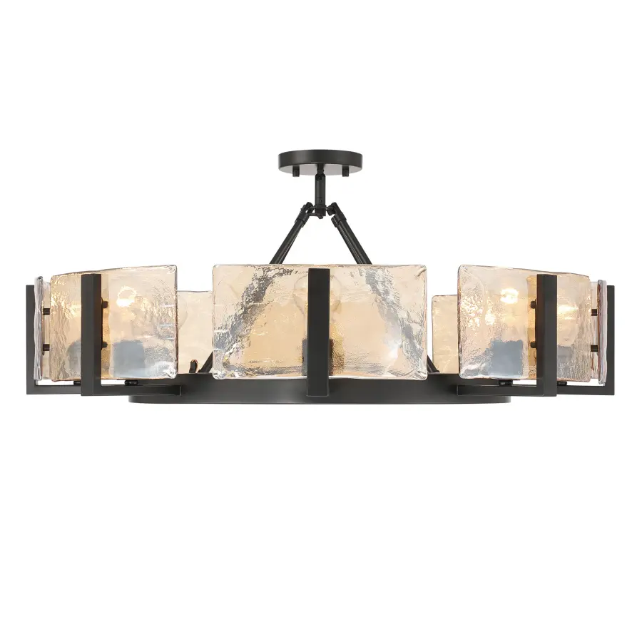 Aenon 8-Light Semi-Flush Mount in Matte Black with Amber Water Glass - Image 3