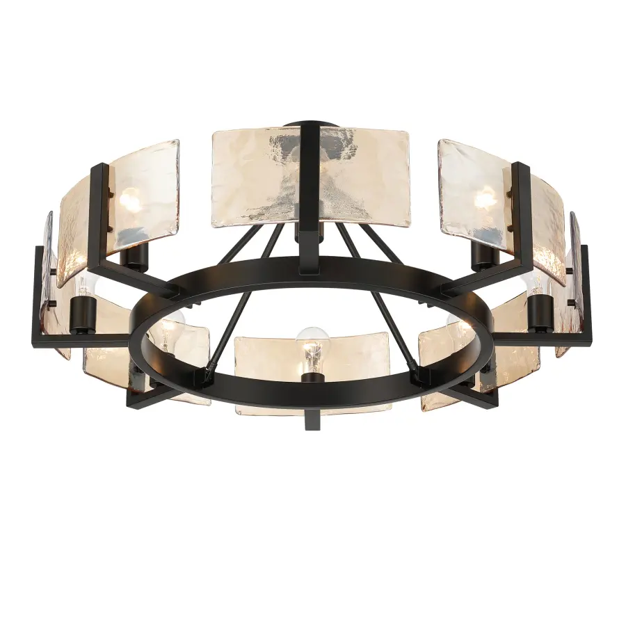 Aenon 8-Light Semi-Flush Mount in Matte Black with Amber Water Glass - Image 4
