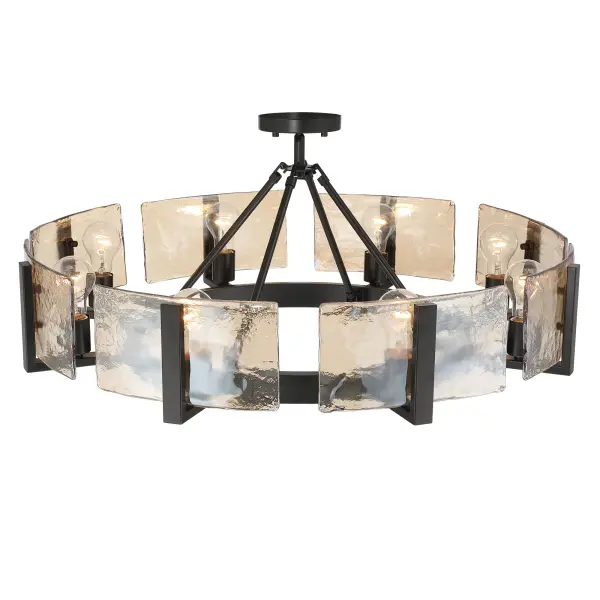 Aenon 8-Light Semi-Flush Mount in Matte Black with Amber Water Glass - Image 5